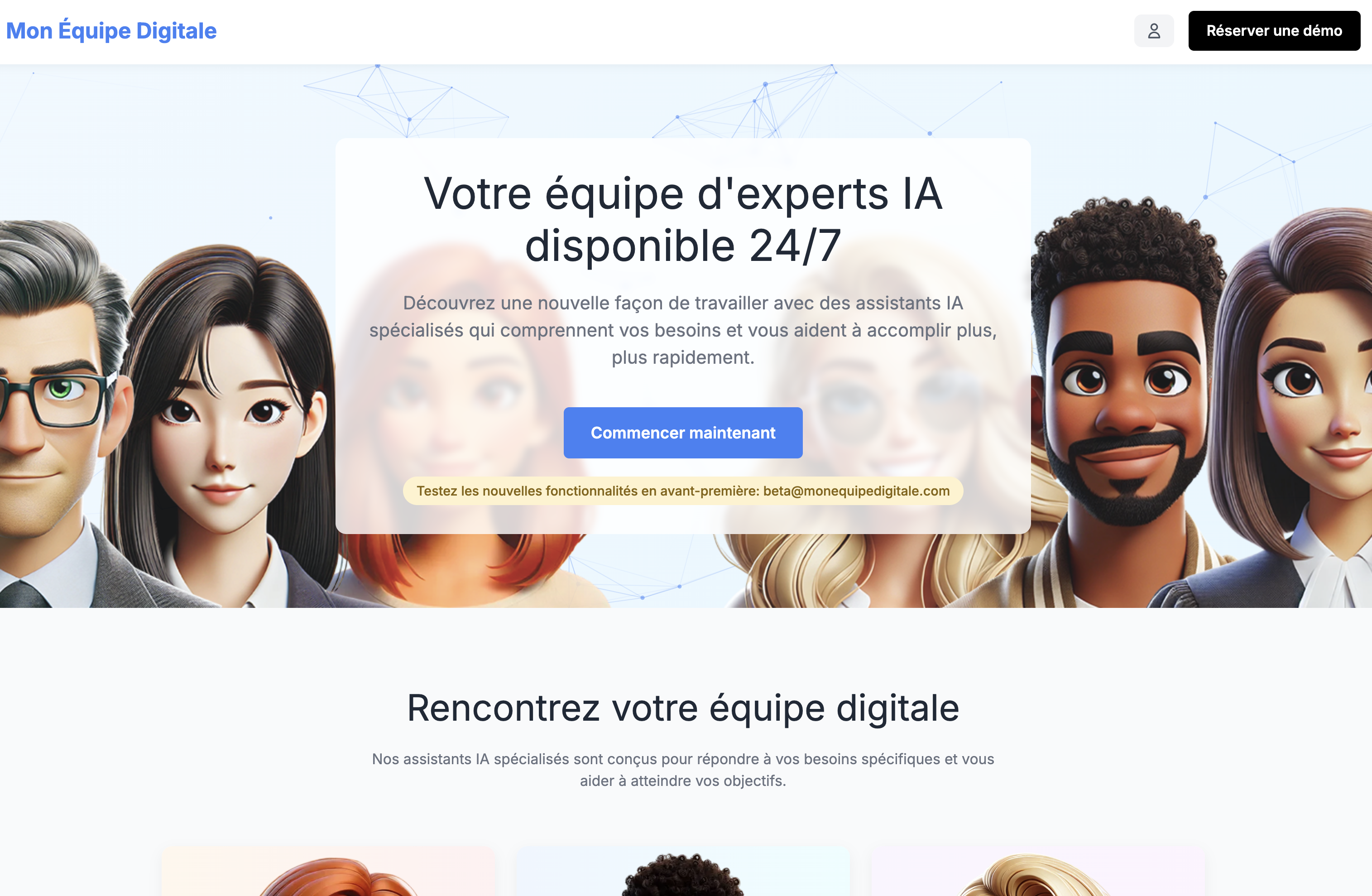 Site web MonEquipeDigitale.com - Assistants IA spécialisés